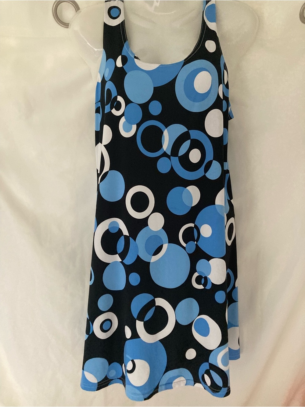 Pamela Blue Geometric Print Sleeveless Shift Dress Women’s Medium Retro Mod